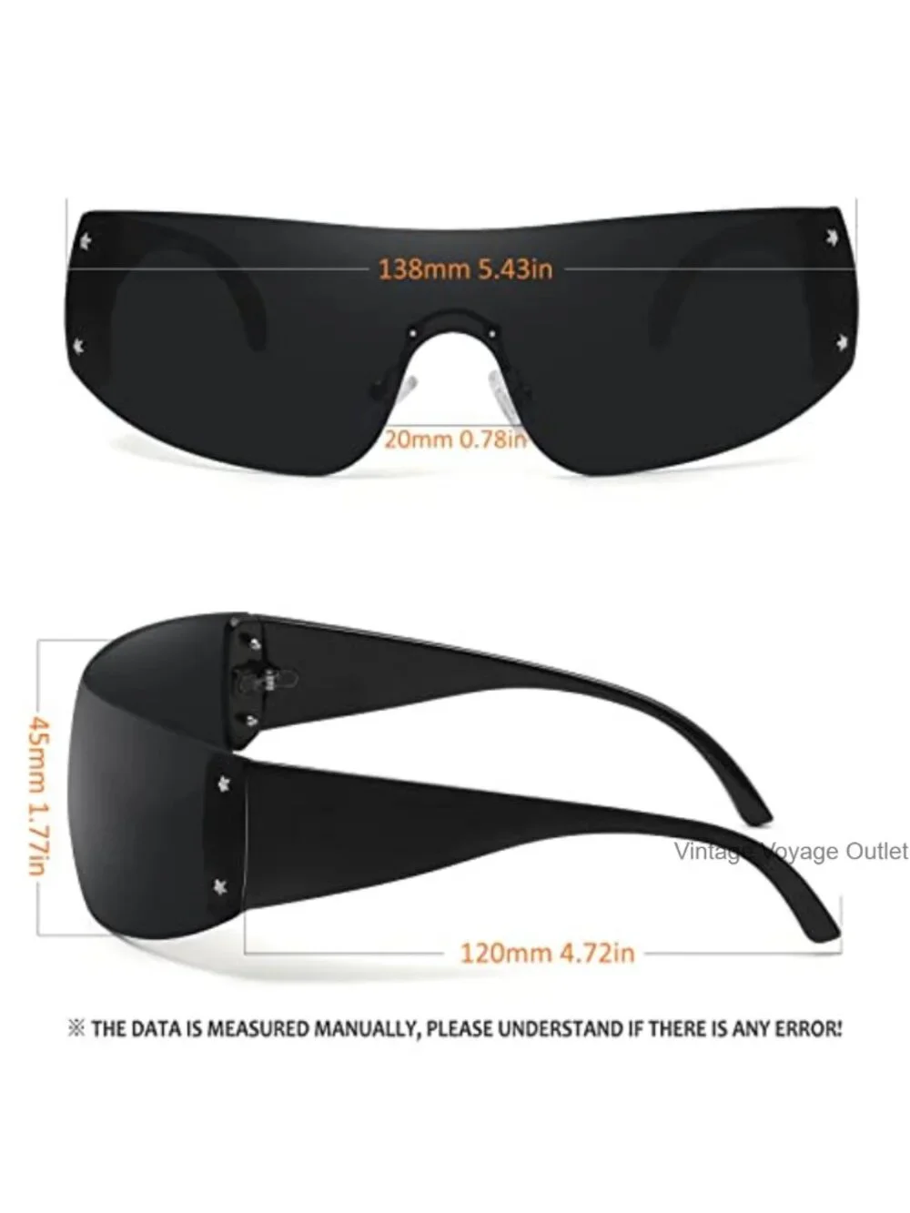 Y2K Rimless Oversized Sunglasses UV400 Protection Plastic Frame